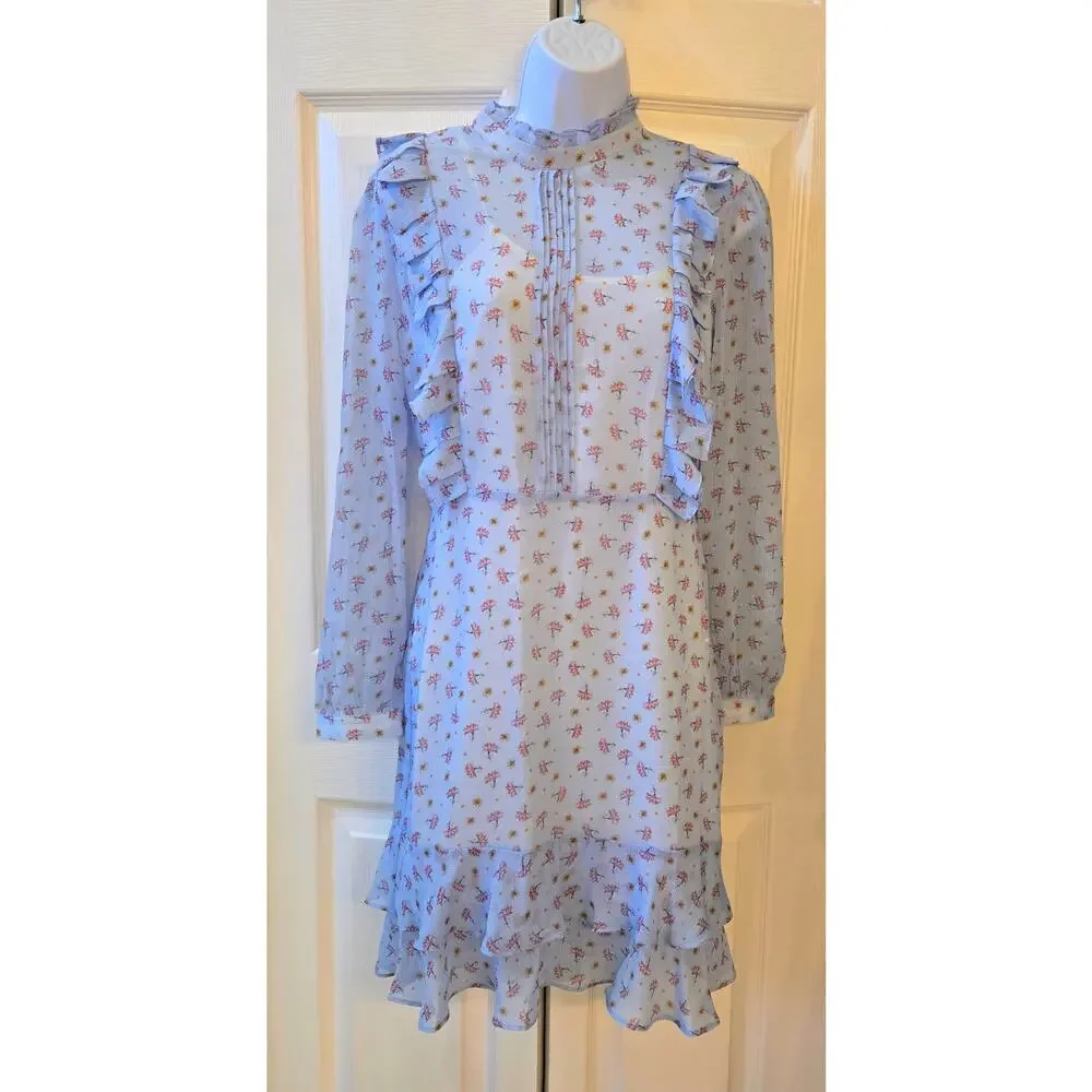 Endless rose Sheer baby blue floral Fairy Pleated tiered Cottagecore Sz Small - Picture 2 of 13